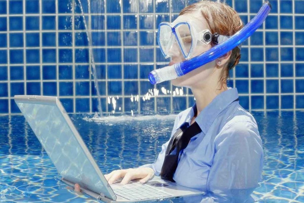 girl diving with laptop doing campaign budget optimization